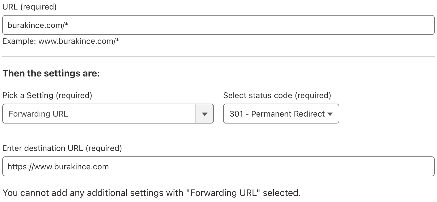 image of my page rule definition on Cloudflare