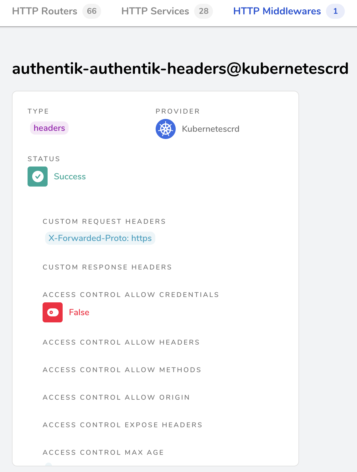 Traefik middleware detail confirming X-Forwarded-Proto: https is set as a custom request header